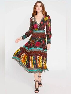 Alice + Olivia Janey V-Neck Flare Dress In Mona Multi/Combo Size 4